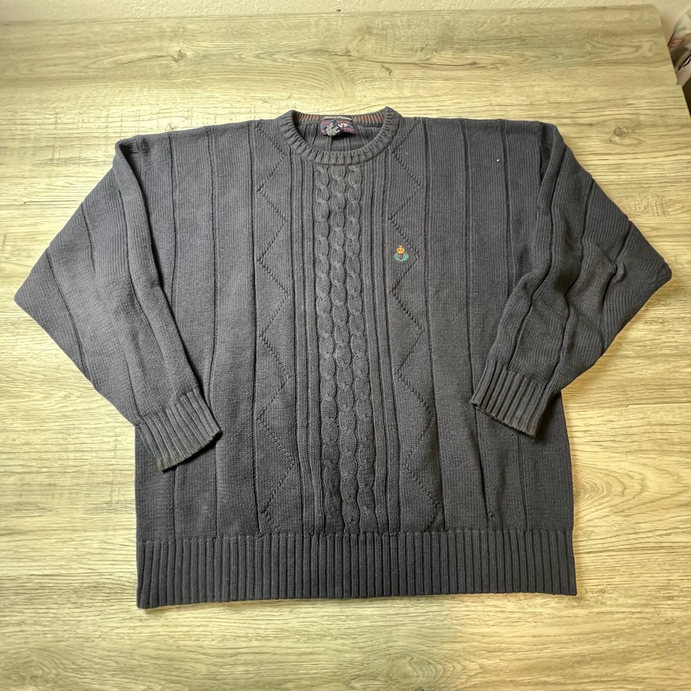 Gant Sweater Mens XL Navy Blue Cotton Cable Knit Hand Framed Crew Neck Pullover